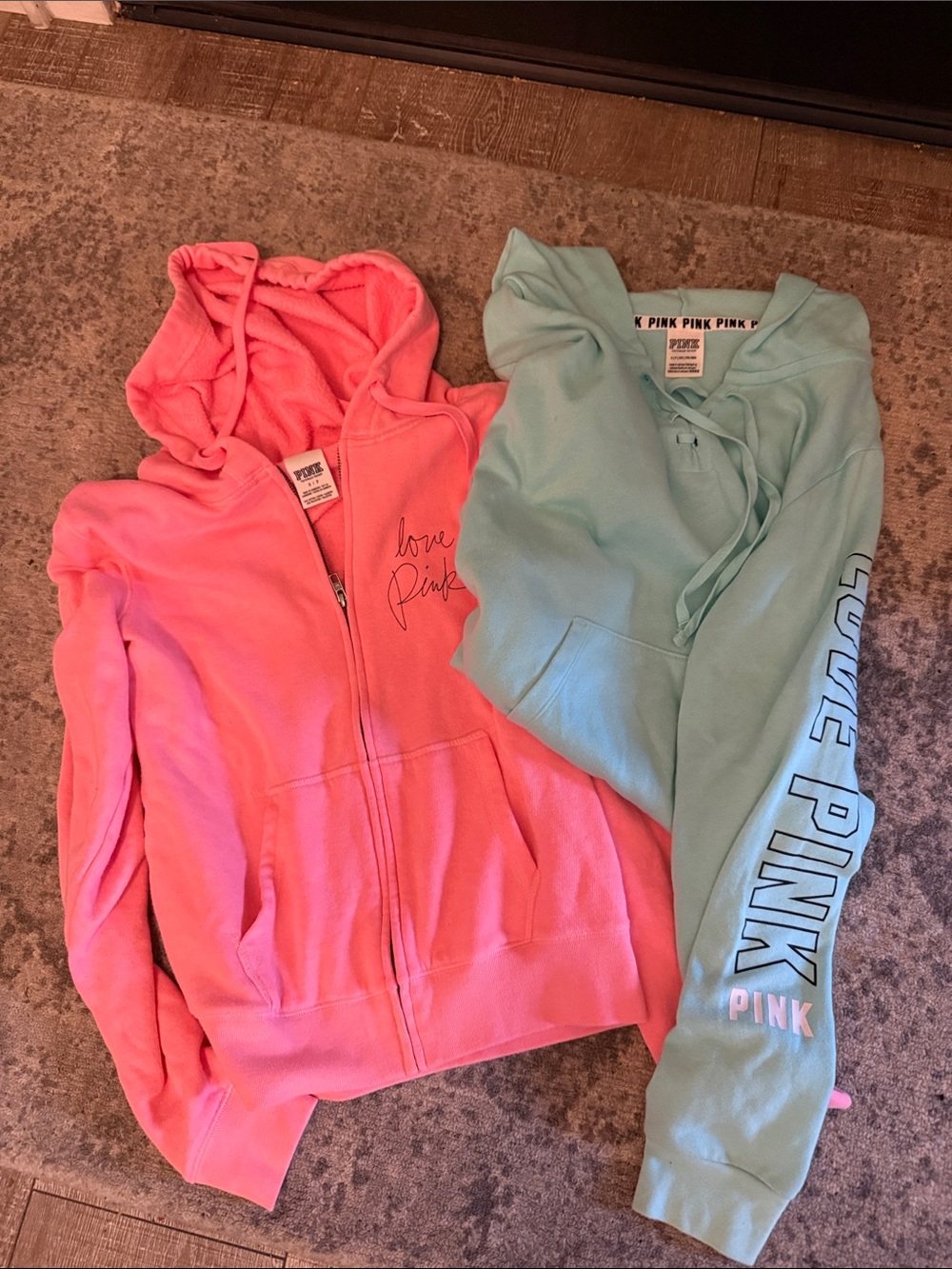 PINK Victoria's Secret Hoodie - Coral Pink & Mint Duo
